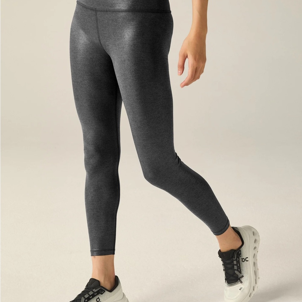 Beyond Yoga Heather Rib Black Shine High Waisted Midi Legging, black shine